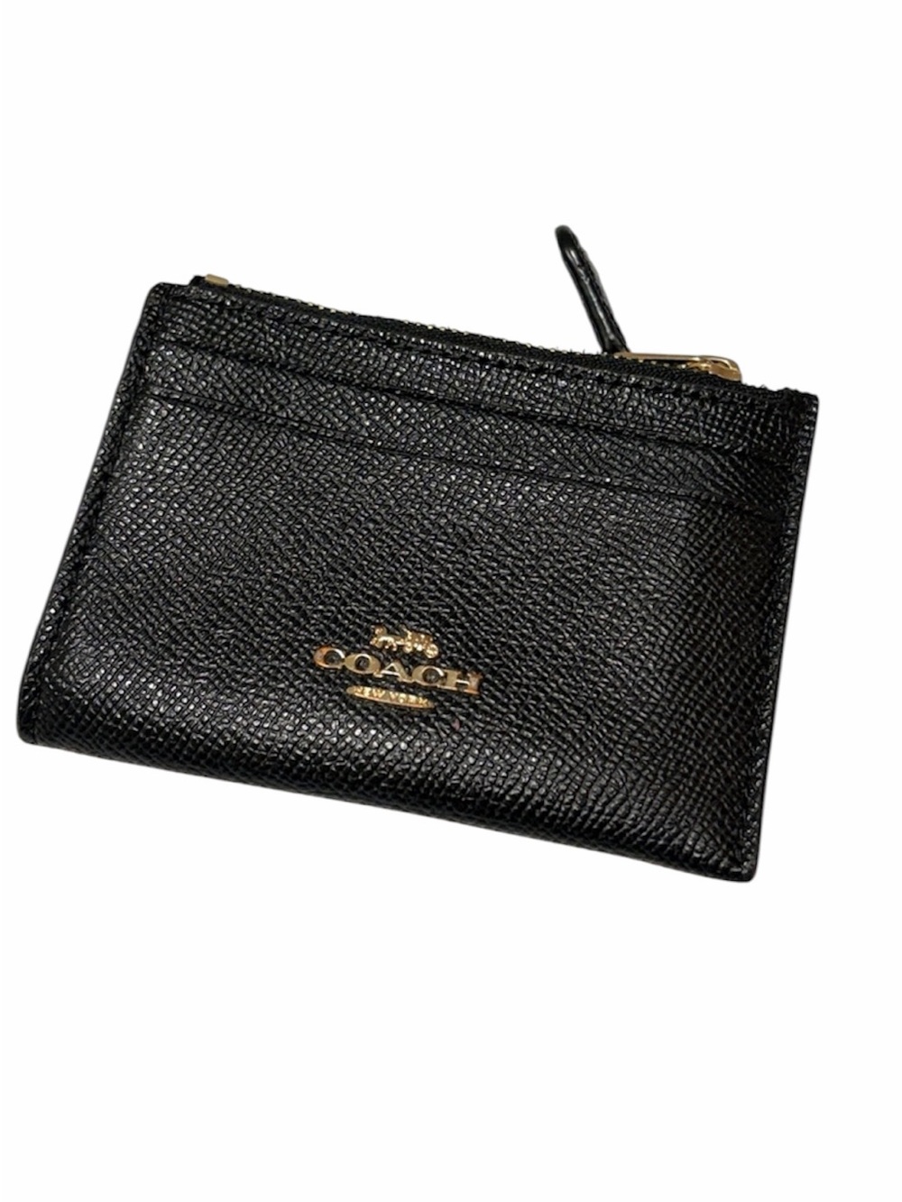 Coach Black Leather Zip Card Case with Gold Logo - Picture 5 of 5